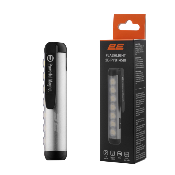 Ліхтар ручний акумуляторний 2E PYB145BI USB-C 500мА·год 300лм 3Вт 4 режими освітлення IPX4 0.05кг