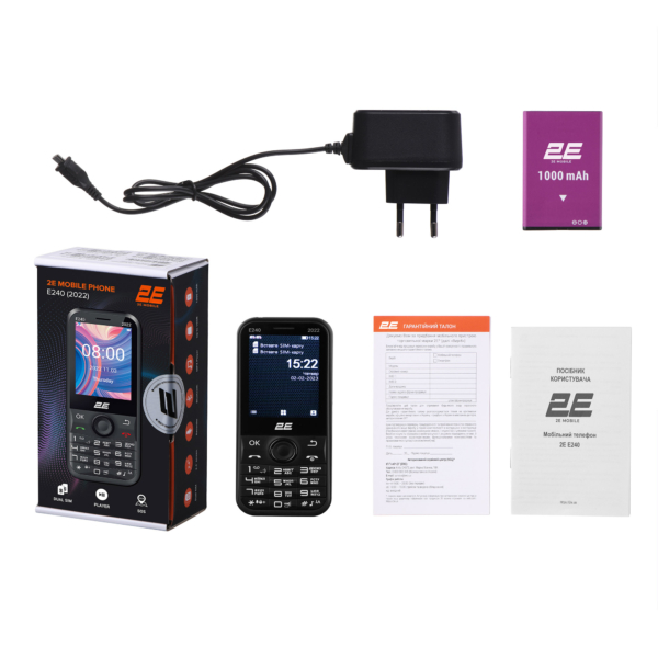 Мобильный телефон 2E E240 2022 2.4″ 2SIM, 1000мА•ч, черный