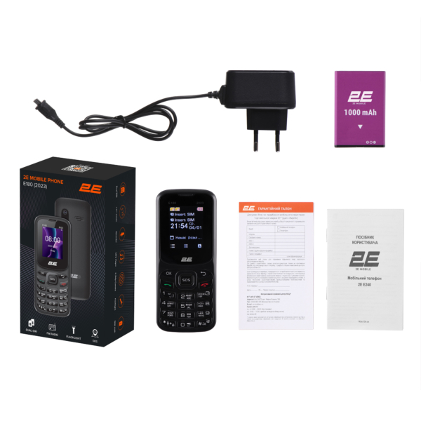 Мобільний телефон 2E E180 2023 1.77″ 2SIM, 1000мА•год, чорний