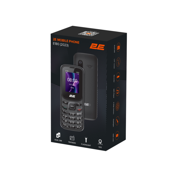 Мобільний телефон 2E E180 2023 1.77″ 2SIM, 1000мА•год, чорний