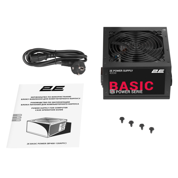 Блок питания 2E Basic Power  (400W), 80%, 120мм, 1xMB 24pin(20+4), 1xCPU 8pin(4+4), 3xMolex, 4xSATA, 1xPCIe 8pin(6+2)