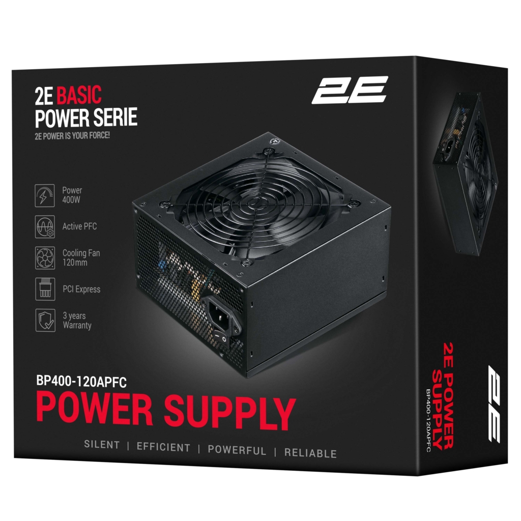 2E PSU Basic Power  (400W), 80%, 120mm, 1xMB 24pin(20+4), 1xCPU 8pin(4+4), 3xMolex, 4xSATA, 1xPCIe 8pin(6+2)