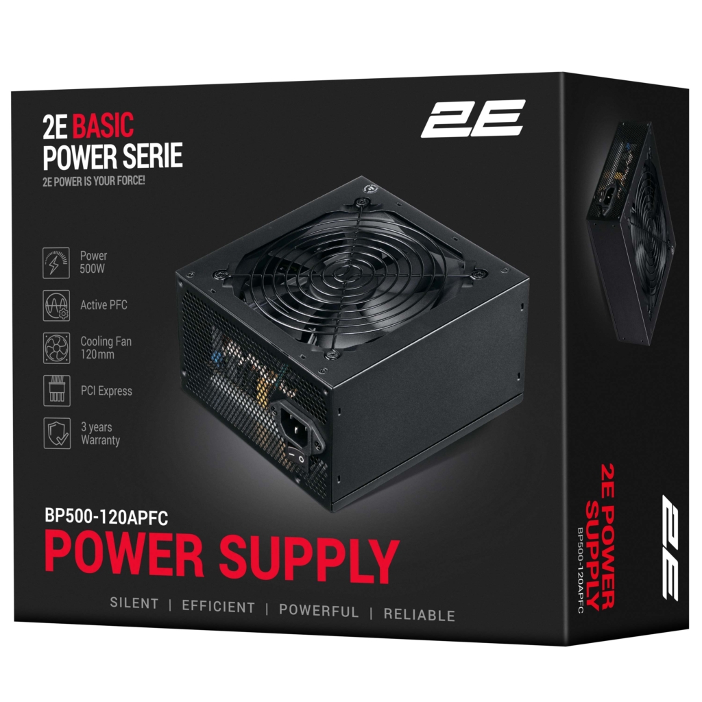Блок питания 2E Basic Power  (500W), 80%, 120мм, 1xMB 24pin(20+4), 1xCPU 8pin(4+4), 3xMolex, 4xSATA, 2xPCIe 8pin(6+2)