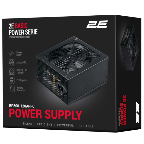Блок живлення 2E Basic Power  (500W), 80%, 120мм, 1xMB 24pin(20+4), 1xCPU 8pin(4+4), 3xMolex, 4xSATA, 2xPCIe 8pin(6+2)