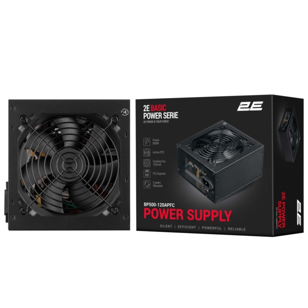 Блок живлення 2E Basic Power  (500W), 80%, 120мм, 1xMB 24pin(20+4), 1xCPU 8pin(4+4), 3xMolex, 4xSATA, 2xPCIe 8pin(6+2)