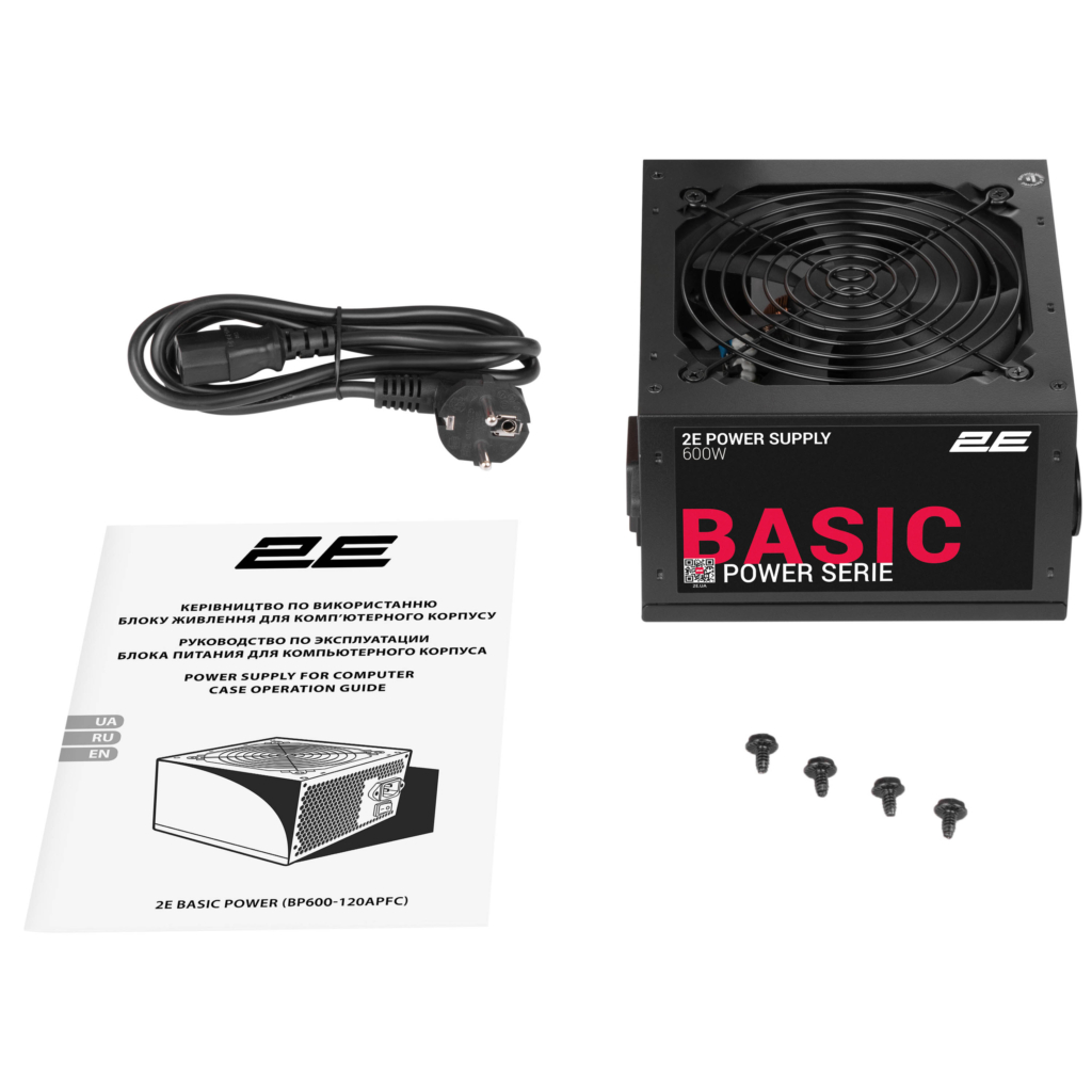 Блок живлення 2E Basic Power  (600W), 80%, 120мм, 1xMB 24pin(20+4), 1xCPU 8pin(4+4), 3xMolex, 4xSATA, 2xPCIe 8pin(6+2)