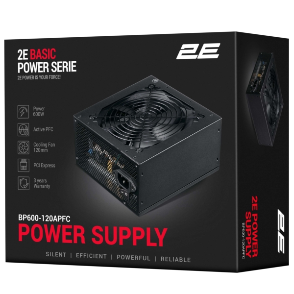 Блок живлення 2E Basic Power  (600W), 80%, 120мм, 1xMB 24pin(20+4), 1xCPU 8pin(4+4), 3xMolex, 4xSATA, 2xPCIe 8pin(6+2)