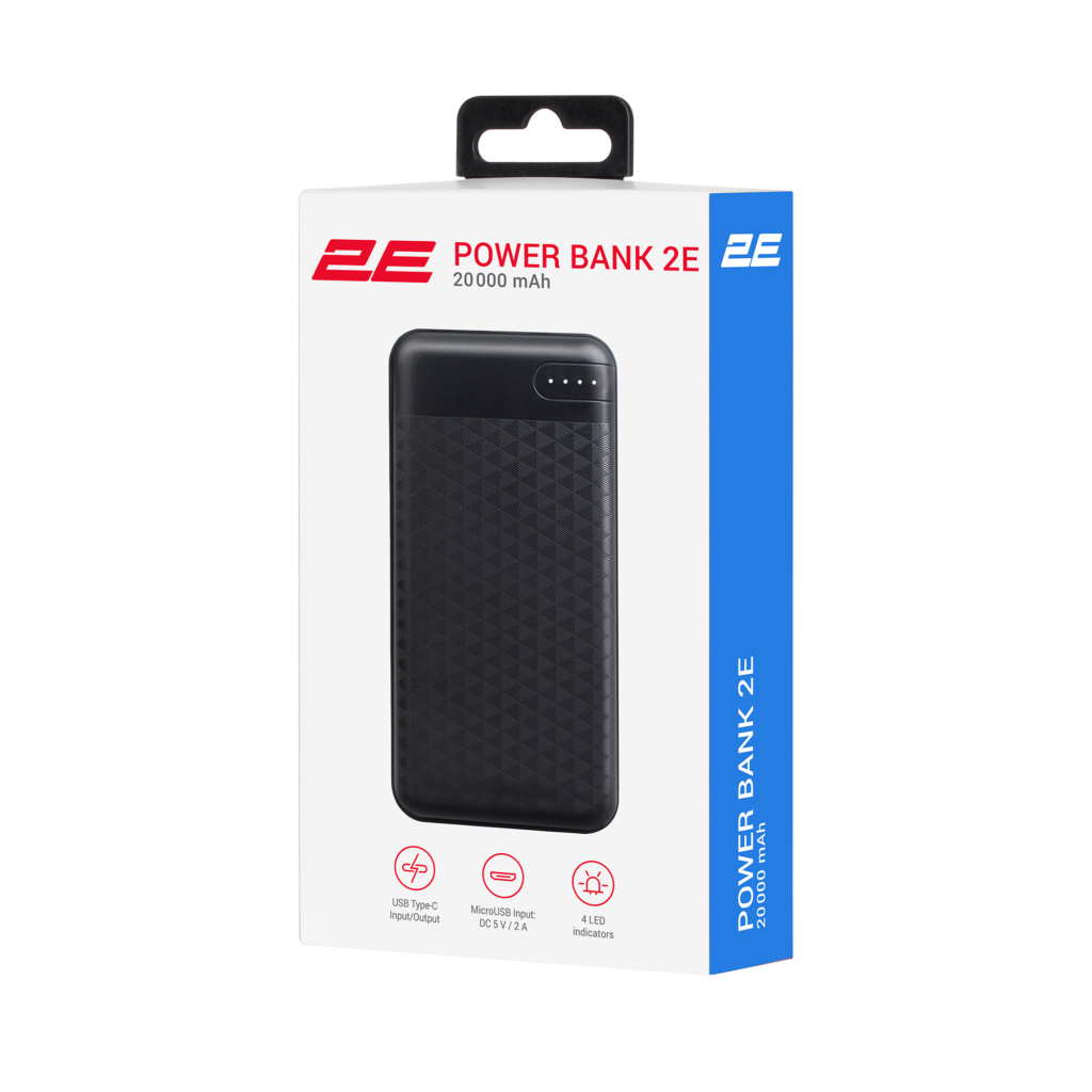 2E Power Bank 20000mAh, DC 5V, 2.1A, Type-C, Micro-USB, USB-А, Black