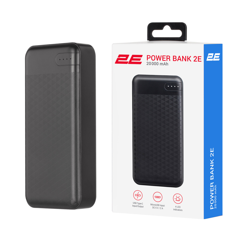 2E Power Bank 20000mAh, DC 5V, 2.1A, Type-C, Micro-USB, USB-А, Black
