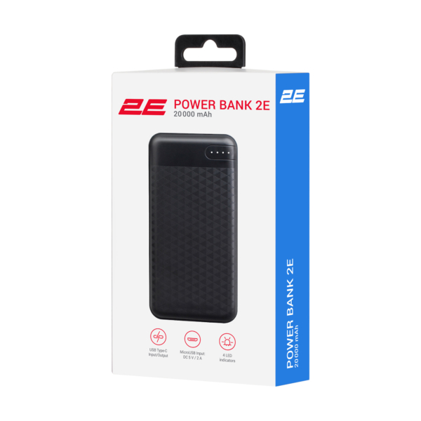 Акумулятор портативний літій-іонний Power Bank 2E 20000мА·год, PD, QC 18Вт, чорний