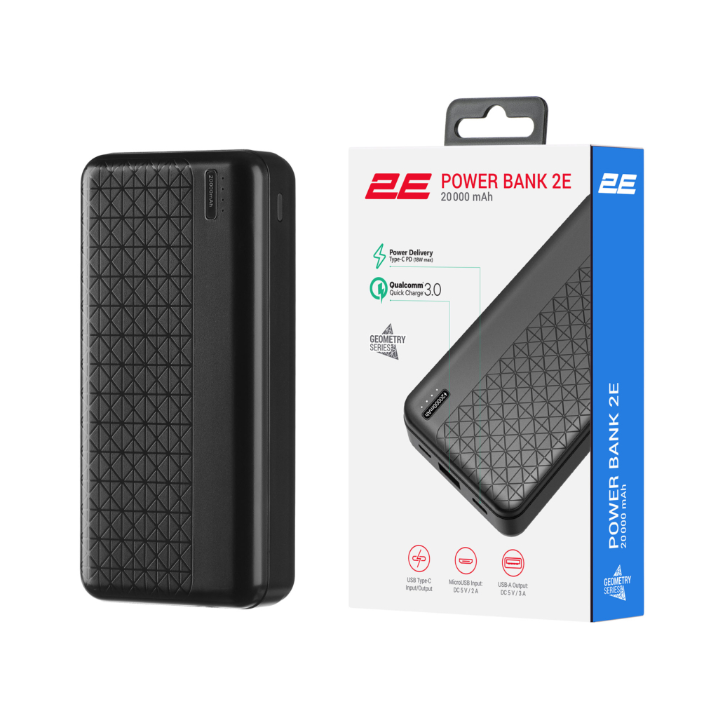 Портативное зарядное устройство Power Bank 2E Geometry 20000мАч, PD, QC 18Вт, черный
