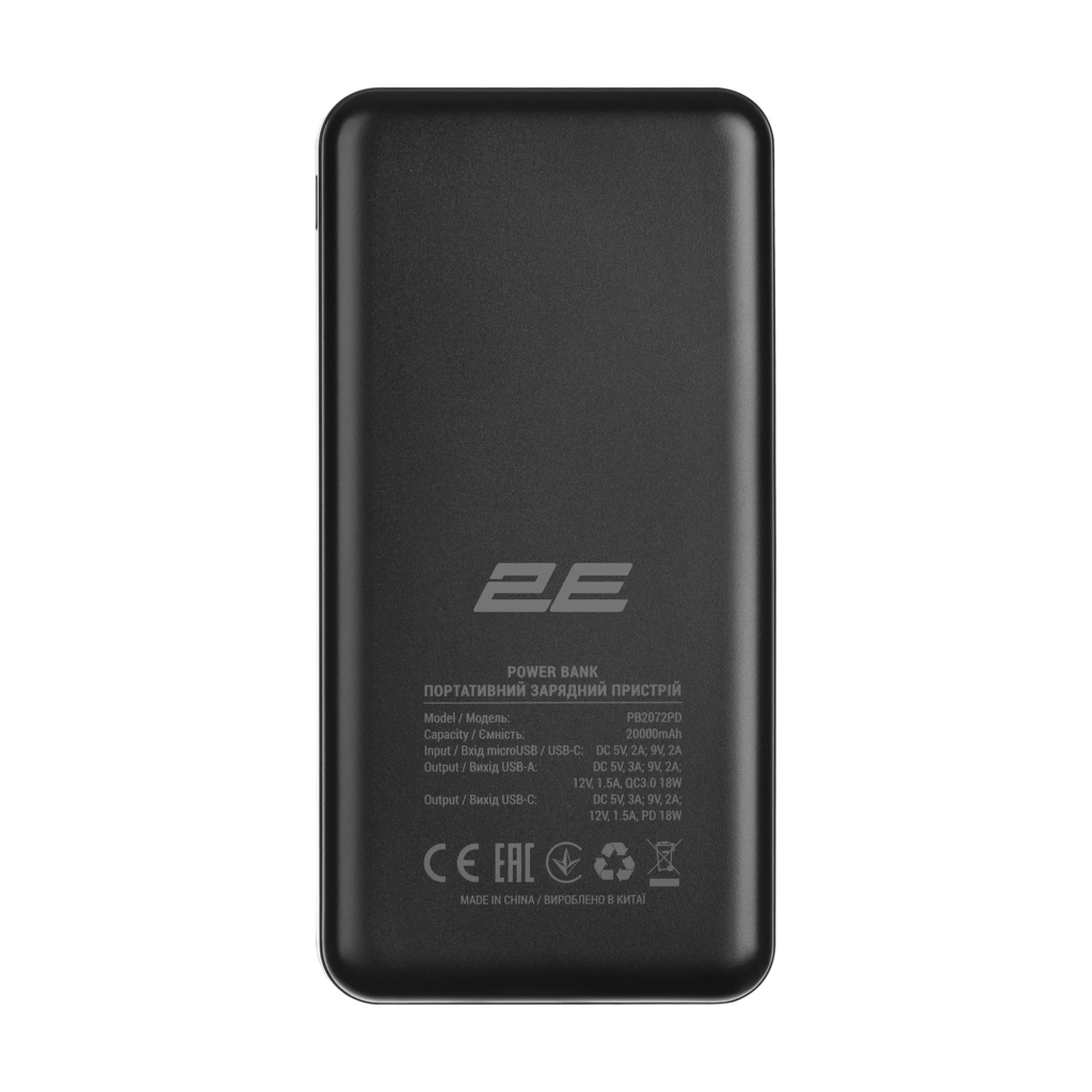 Портативное зарядное устройство Power Bank 2E Geometry 20000мАч, PD, QC 18Вт, черный