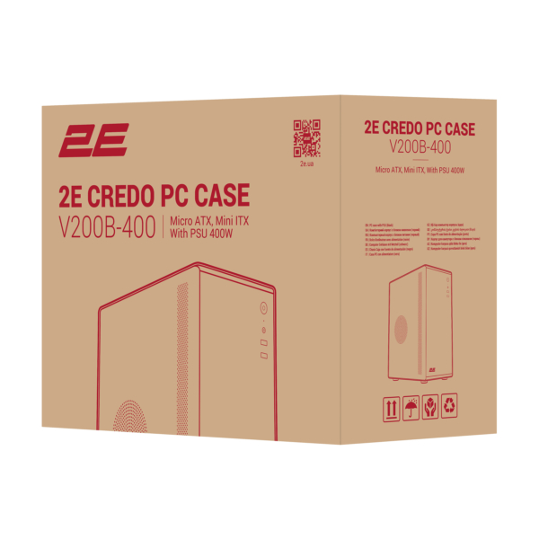 Корпус 2E Credo V200B-400 с БП 2E ATX400, 2xUSB3.0, 1×80мм, VGA 250мм, mATX, чёрный