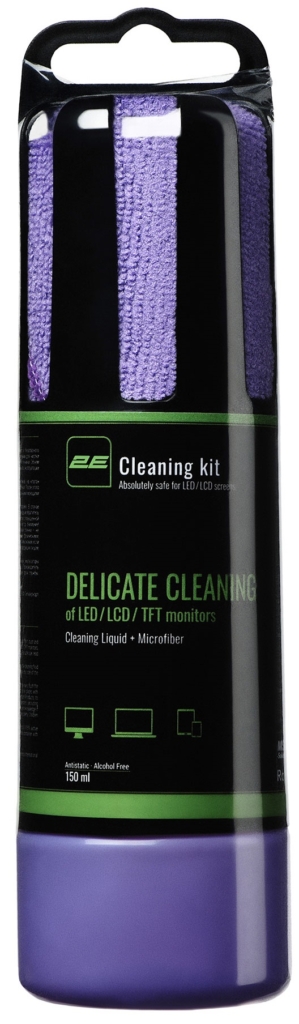 Cleaning kit 2E for office equipment (liquid 150ml, whipe 20cm), violet