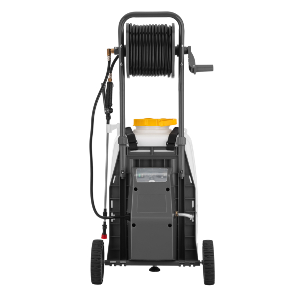 Обприскувач акумуляторний 2E AquaSpray 40LRC 40л 12В 1х12А·год 7бар 6л·хв вольтметр колеса котушка шланг 30м 16кг
