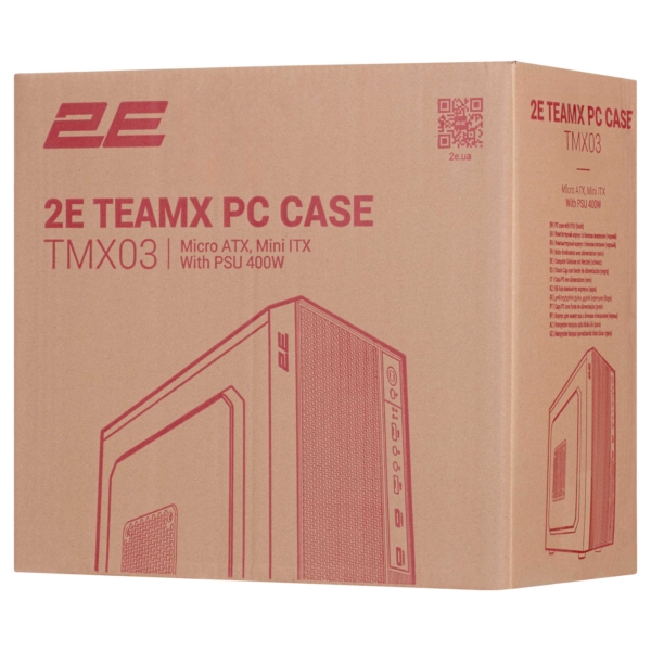 Корпус 2E TeamX TMX03 с БП 2E ATX400W, 2xUSB2.0, 1×80мм, VGA 220мм, mATX, чёрный