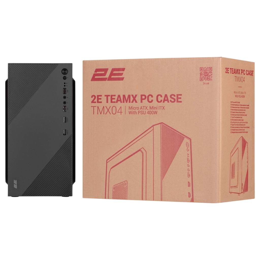 Корпус 2E TeamX TMX04 с БП 2E ATX400W, 2xUSB2.0, 1×80мм, VGA 220мм, mATX, чёрный