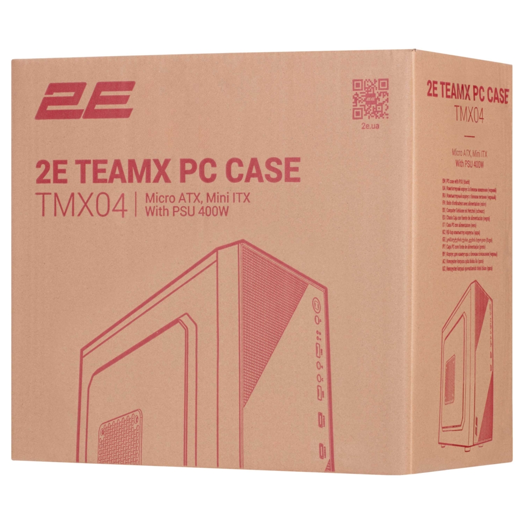 Корпус 2E TeamX TMX04 с БП 2E ATX400W, 2xUSB2.0, 1×80мм, VGA 220мм, mATX, чёрный