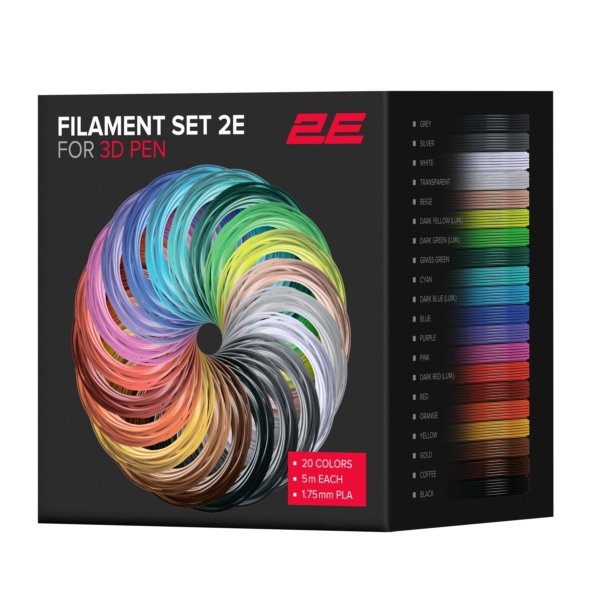 Картридж 2E для 3D ручки PLA, 1.75мм, 20шт, микс 5м
