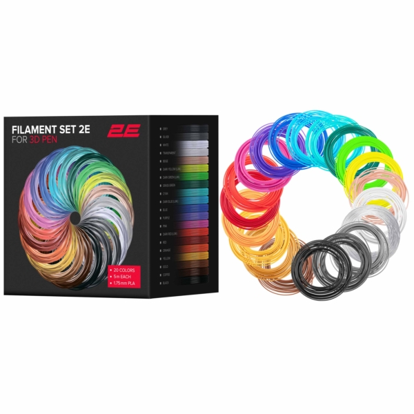 Картридж 2E для 3D ручки PLA, 1.75мм, 20шт, микс 5м