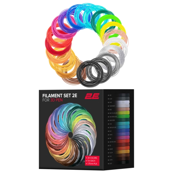 Картридж 2E для 3D ручки PLA, 1.75мм, 20шт, микс 5м