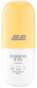 Cleaning kit 2E PILL for office equipment (liquid 140ml, whipe 20cm), white-yellow