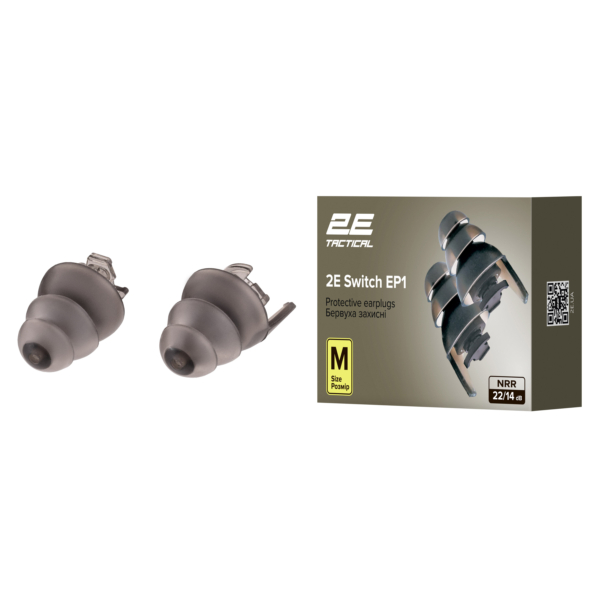 2E Tactical Protective earplugs Switch EP1 Black with a switch, size M, NRR 22/14 dB, passive
