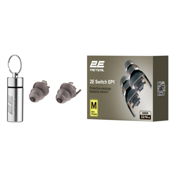 2E Tactical Protective earplugs Switch EP1 Black with a switch, size M, NRR 22/14 dB, passive