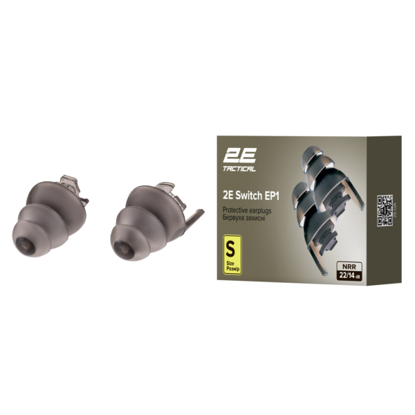 2E Tactical Protective earplugs Switch EP1 Black with a switch, size S, NRR 22/14 dB, passive