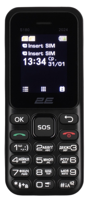 Мобильный телефон 2E S180 2024 1.77″ 2SIM, 600мА•ч, черный