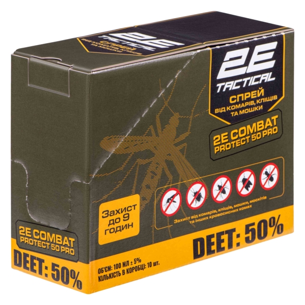 2E Tactical Спрей от комаров, клещей и мошки Combat Protect 50 Pro, 100 мл