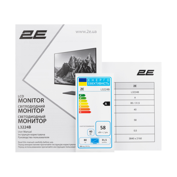Monitor 2E 31.5″ L3224B 2xHDMI, DP, VA, 3840×2160, MM