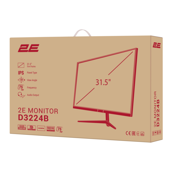 Монитор 2E 31.5″ D3224B 2xHDMI, DP, IPS, 2560×1440, 75Hz, 5ms, FreeSync