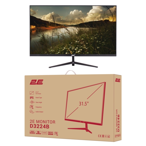 Монитор 2E 31.5″ D3224B 2xHDMI, DP, IPS, 2560×1440, 75Hz, 5ms, FreeSync
