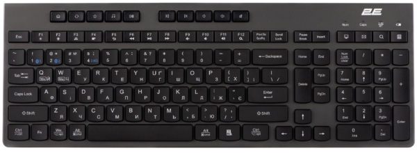 Клавиатура мембранная 2E KS280 120key, WL/BT, EN/UK, silent, чёрно-серая