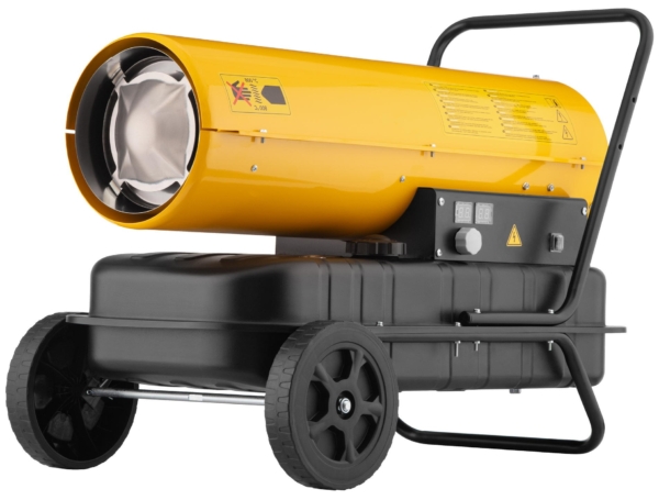 2E Fan Heater diesel/kerosene, direct heating, 30kW, 380m sq, 750m cubic/h, wheels, IPX4, yellow