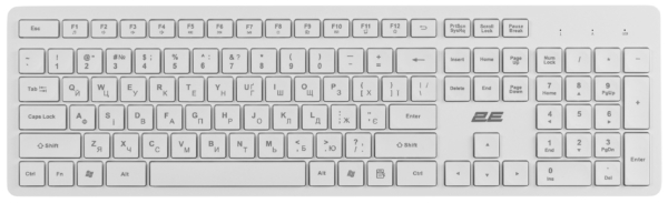 Клавиатура мембранная 2E KS260 106key, WL, EN/UK, белый