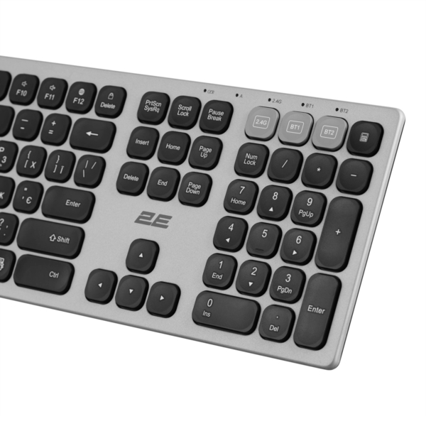 Клавиатура ножничная 2E KS270 109key, WL/BT, EN/UK, серо-чёрный