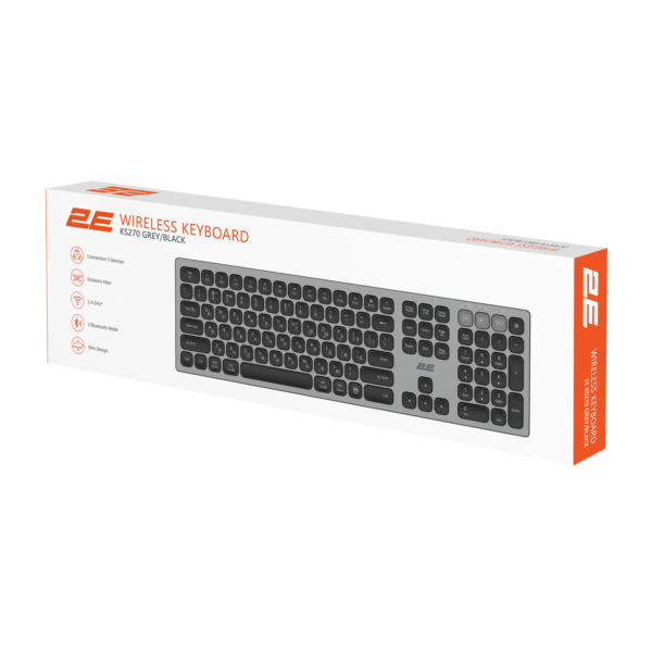 Клавиатура ножничная 2E KS270 109key, WL/BT, EN/UK, серо-чёрный