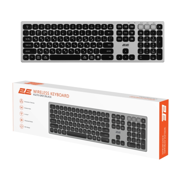 Клавиатура ножничная 2E KS270 109key, WL/BT, EN/UK, серо-чёрный