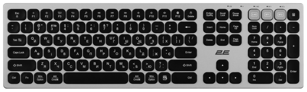 Клавиатура ножничная 2E KS270 109key, WL/BT, EN/UK, серо-чёрный