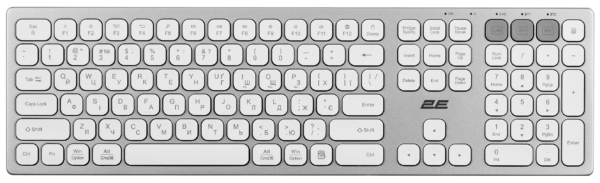 Клавиатура ножничная 2E KS270 109key, WL/BT, EN/UK, серебристо-белый