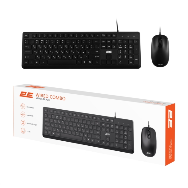 Комплект клавиатура и мышь 2E MK405 USB-A, EN/UK, чёрный