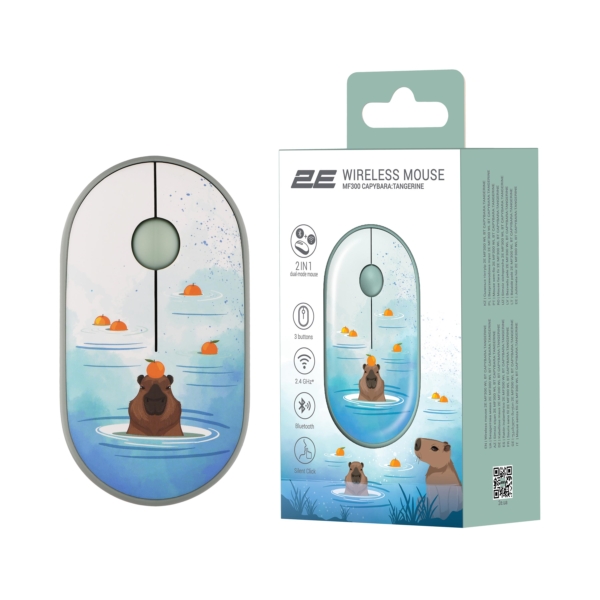 Миша 2E MF300 CAPYBARA:TANGERINE Silent WL BT, зелений
