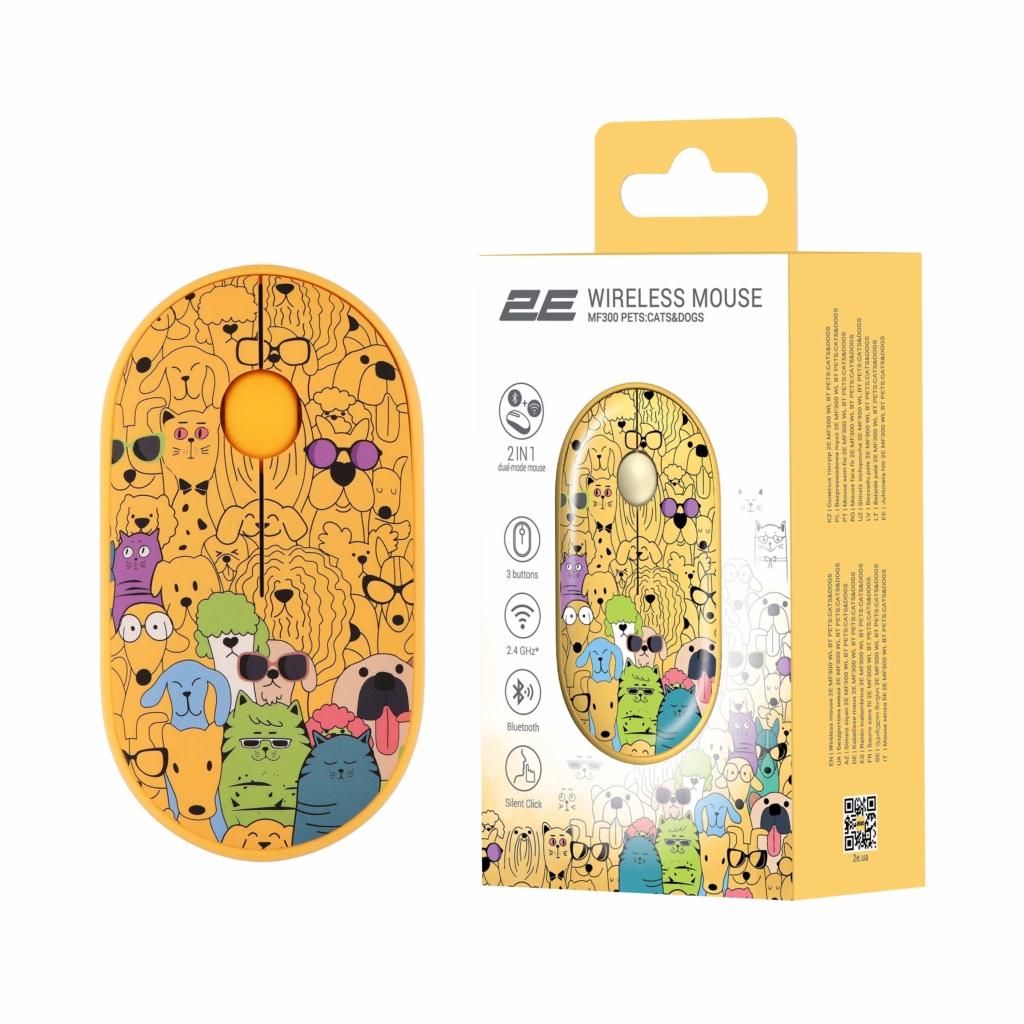 2E Mouse MF300 PETS:CATS&DOGS Silent WL BT, Yellow