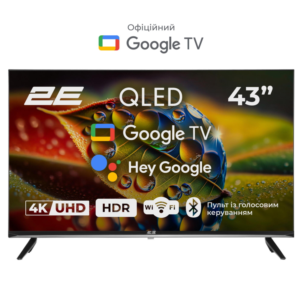 Телевізор 43″ 2E QLED 4K 60Hz Smart Google TV Black
