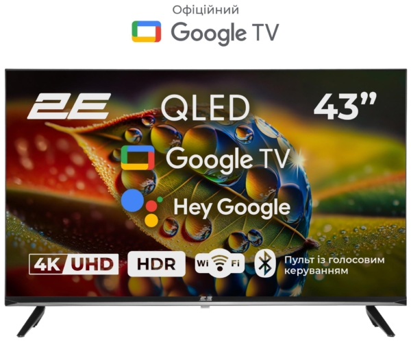 TV Set 43″ 2E QLED 4K 60Hz Smart Google TV Black