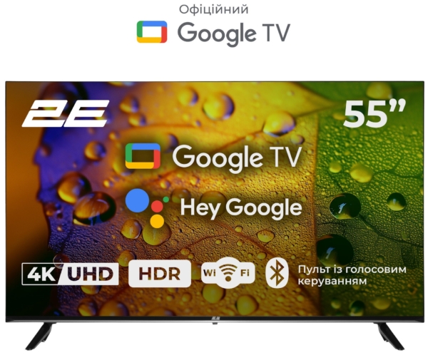 TV Set 55″ 2E LED 4K 60Hz Smart Google TV Black