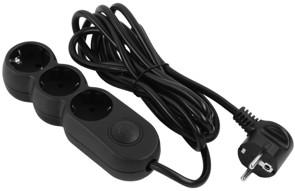 2E Power strip Plus 3хType F, 3х1mm2, 10A, 3m, black