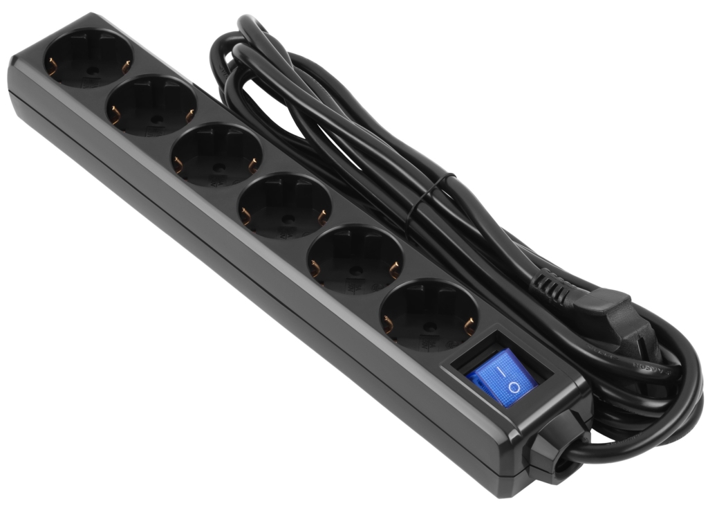 2E Power strip 6хType F, 3х1mm2, 10A, 3m, black